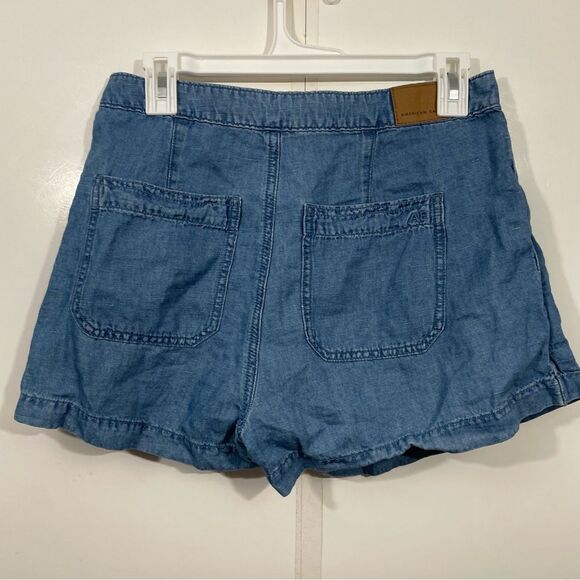 American Eagle Chambray Wrap Front Skirted Shorts - Picture 2 of 5